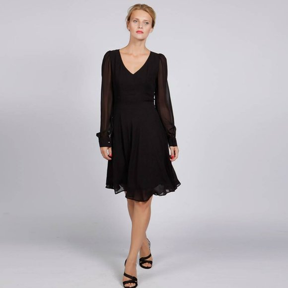 The Limited Dresses & Skirts - NWOT The Limited Silk Chiffon Long Sleeve Keyhole Collared Slip Layered Dress
